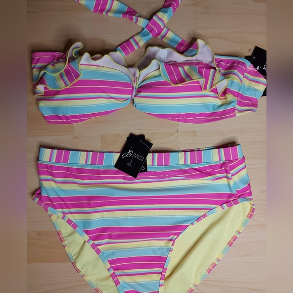 NWT Jessica Simpson Striped Ruffle Bikini Set - Picture 5 of 8